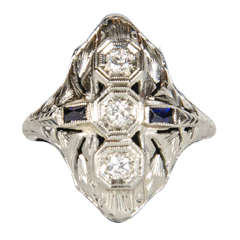 Antique Art Deco Diamond 
Sapphire and  White Gold Ring
