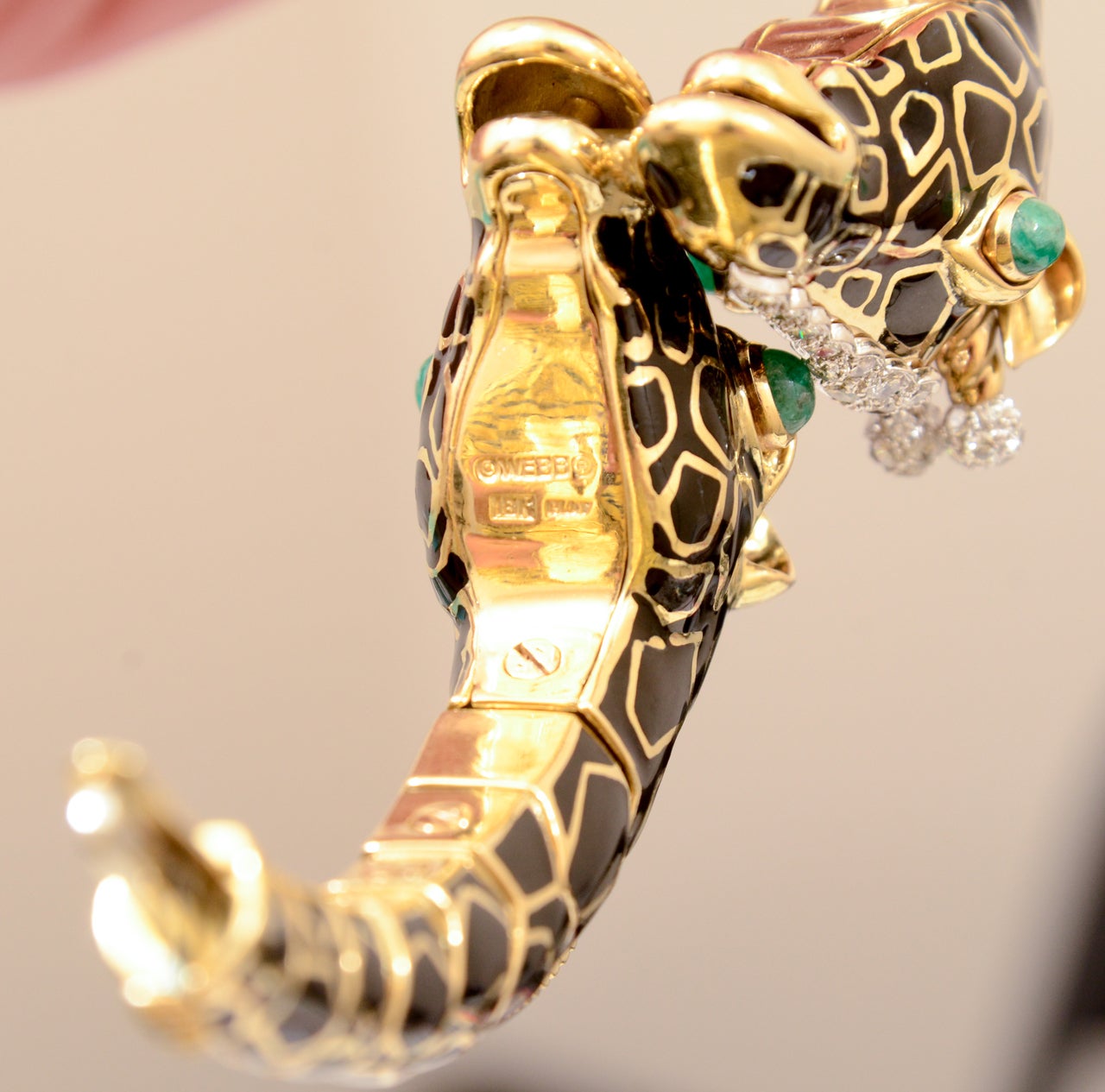 Diamond, Emerald, Enamel, Platinum, Gold Bracelet, David Webb For Sale 4