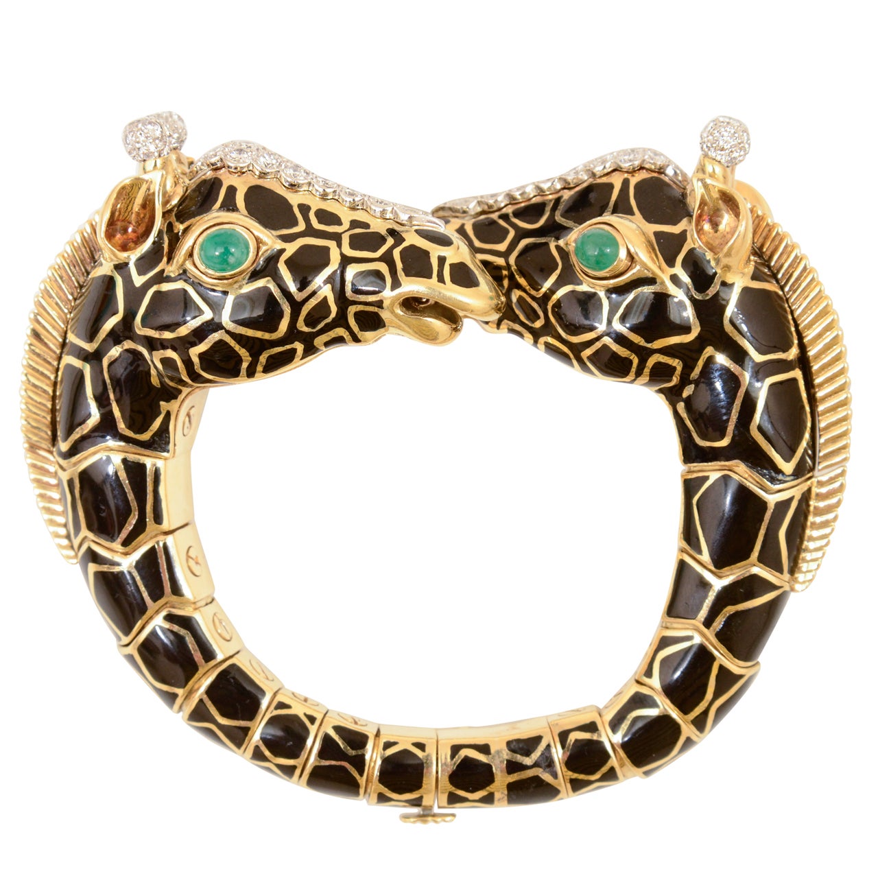 Diamond, Emerald, Enamel, Platinum, Gold Bracelet, David Webb For Sale