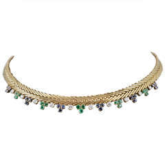 French Diamond Sapphire Emerald Gold Collar