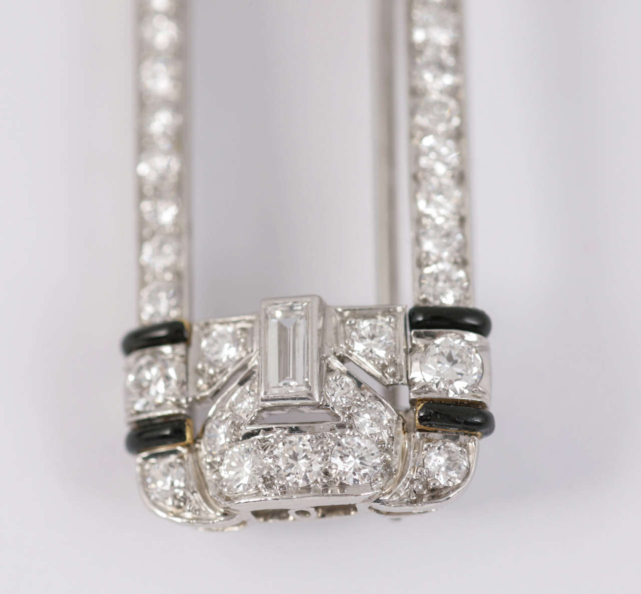 Art Deco Diamond Black Enamel Platinum Mounted Brooch In Excellent Condition In London, GB
