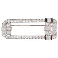 Art Deco Diamond Black Enamel Platinum Mounted Brooch 10