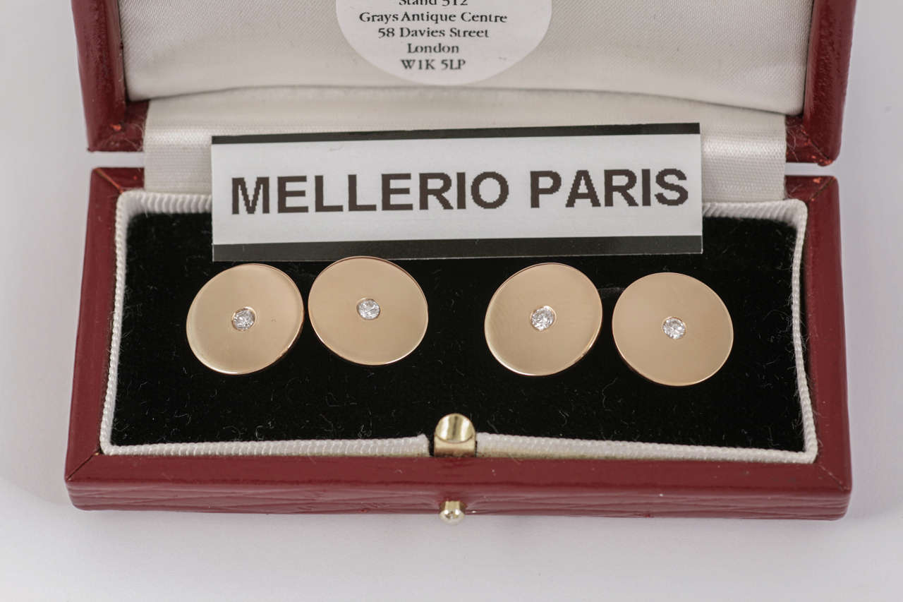 Women's or Men's French Mellerio of Paris Diamond Gold Oval Cufflinks