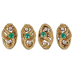Edwardian Emerald Diamond Gold Cufflinks