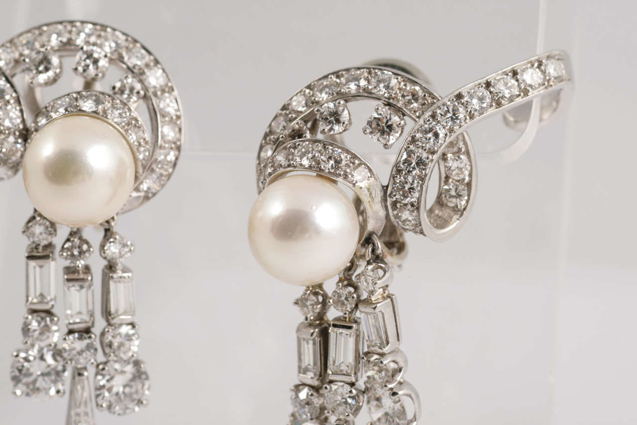 Women's Harry Winston Diamond and Pearl ear clips For Sale