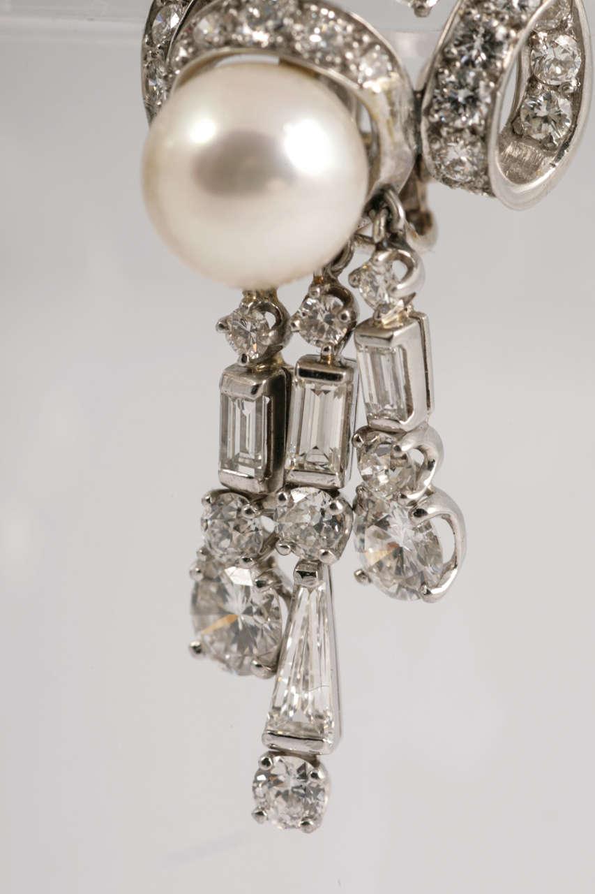 Harry Winston Diamond and Pearl ear clips For Sale 1