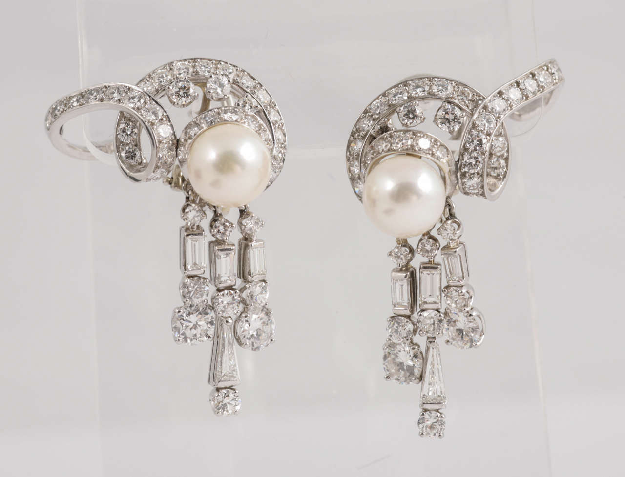 Harry Winston Diamond and Pearl ear clips For Sale 2