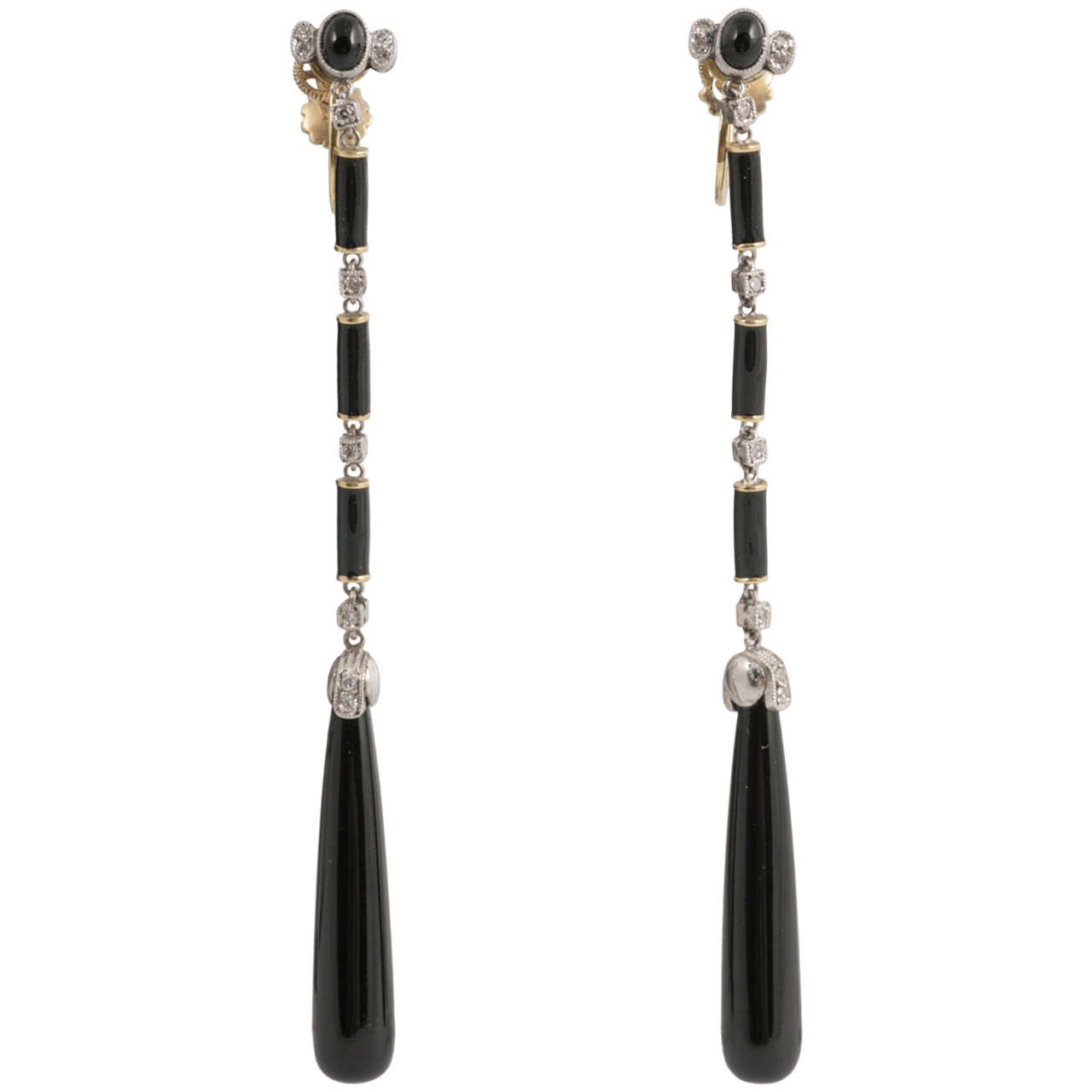 Onyx and Diamond earrings For Sale