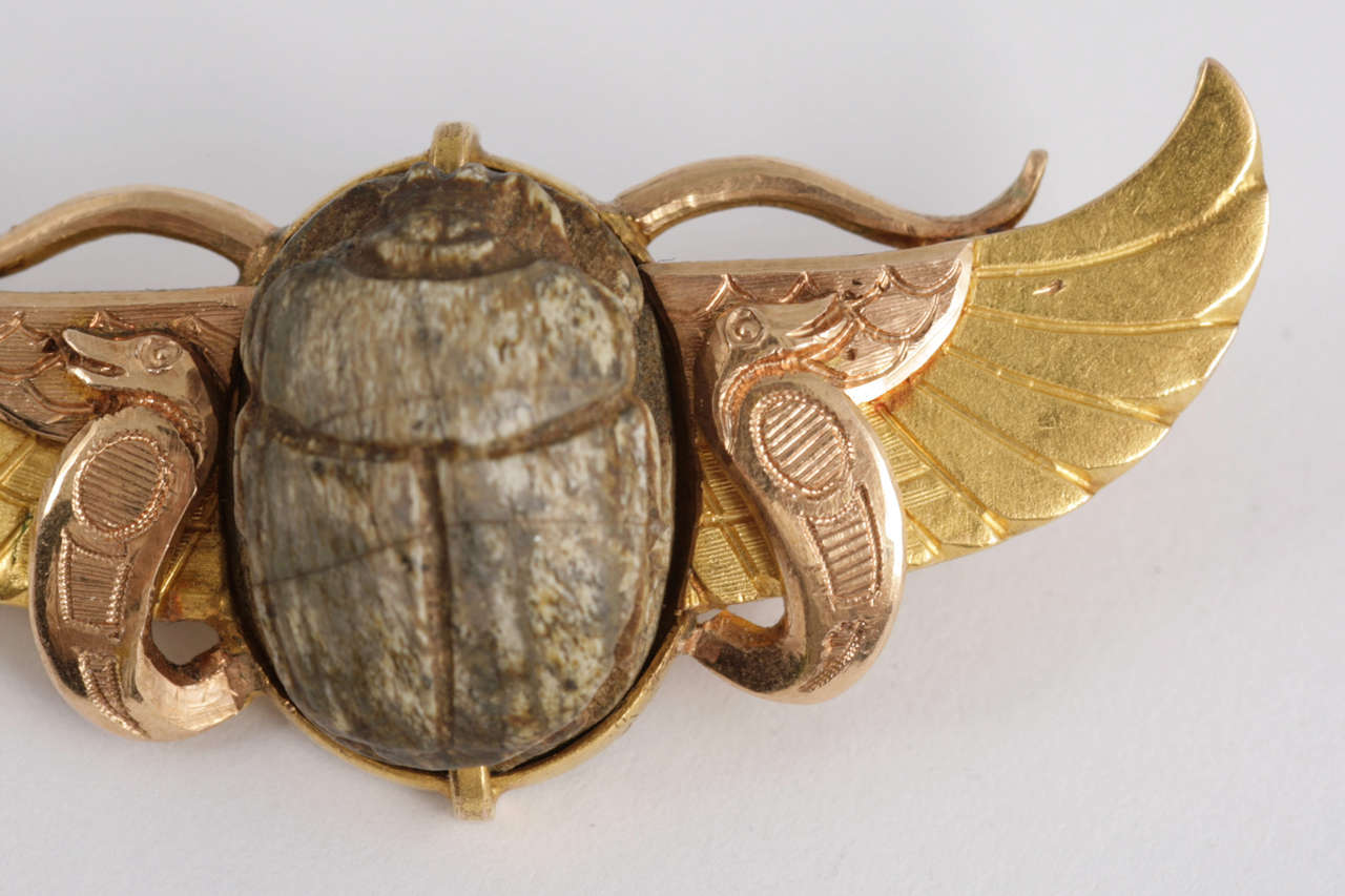 15ct Gold winged scarab pin in Egyptian Revival style