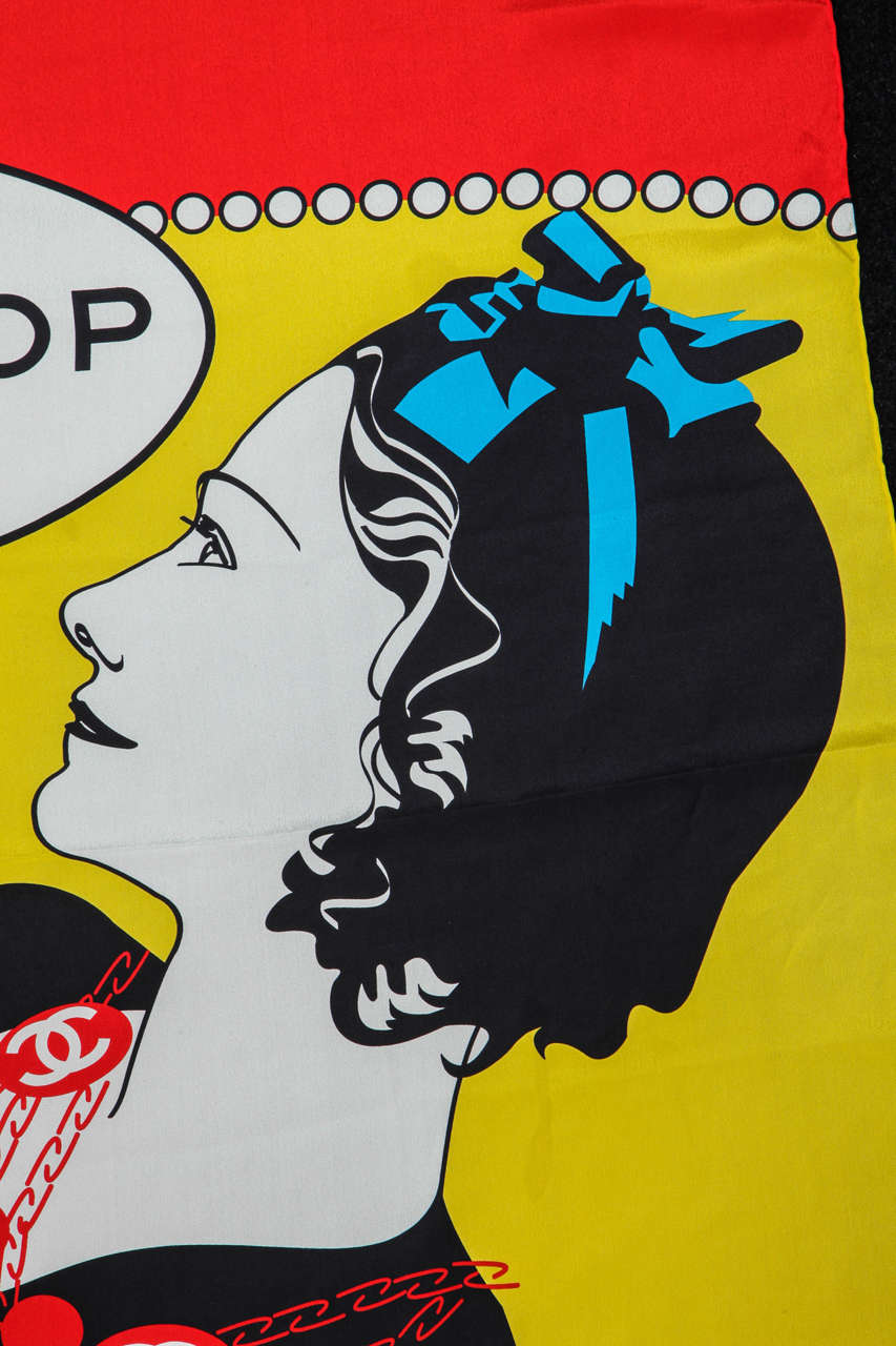 Chanel Rare Drop of No.5 Coco Print Silk Scarf In Excellent Condition In Chicago, IL