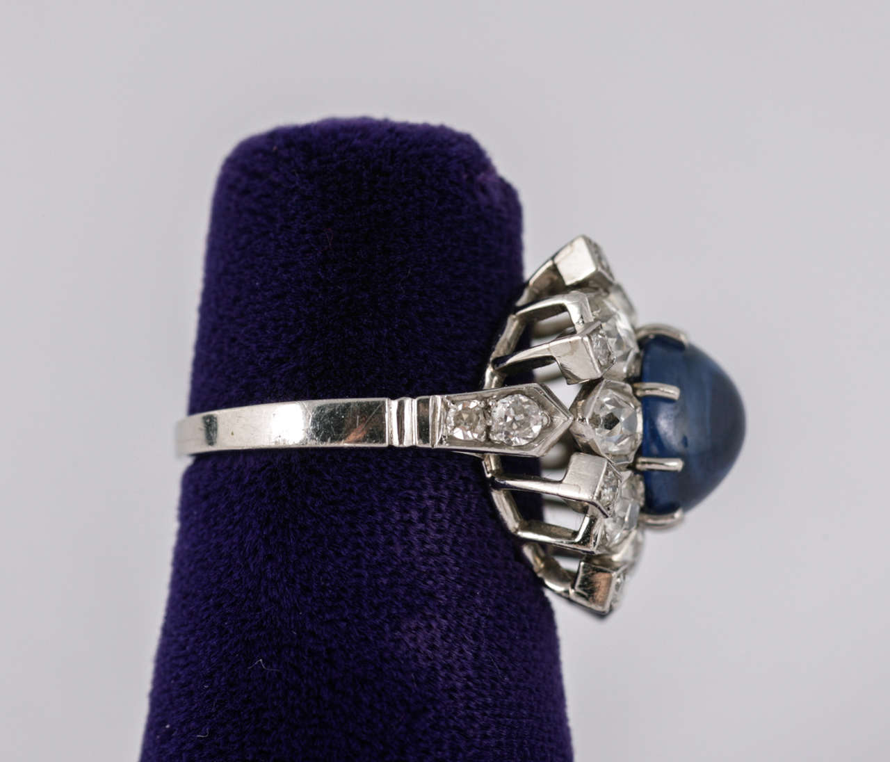 1950s French Cabochon Sapphire Diamond Gold Cocktail Ring
