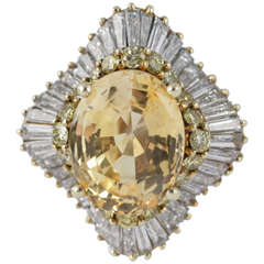 Vintage Yellow Sapphire Yellow and White Diamond Gold Ballerina Ring