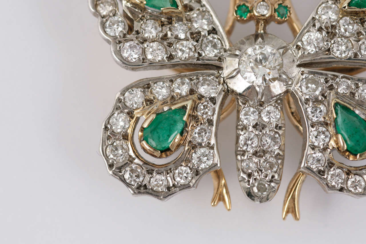 Victorian Diamond and Emerald Butterfly Brooch