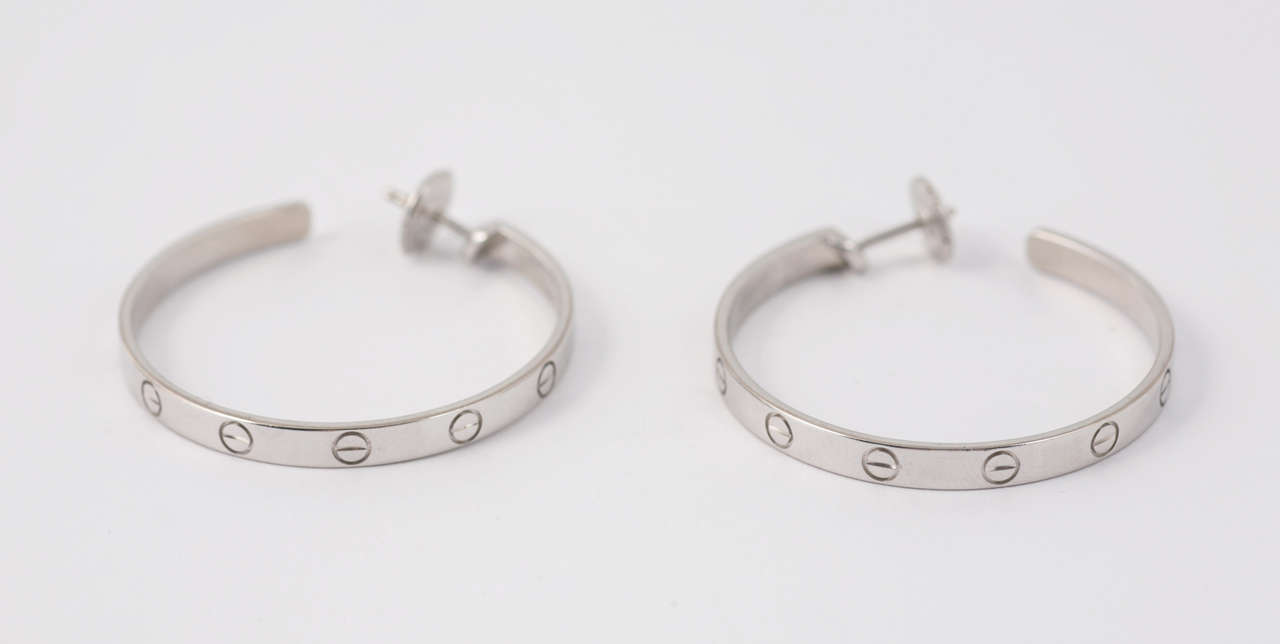 Contemporary Cartier Love White Gold Hoop Earrings For Sale