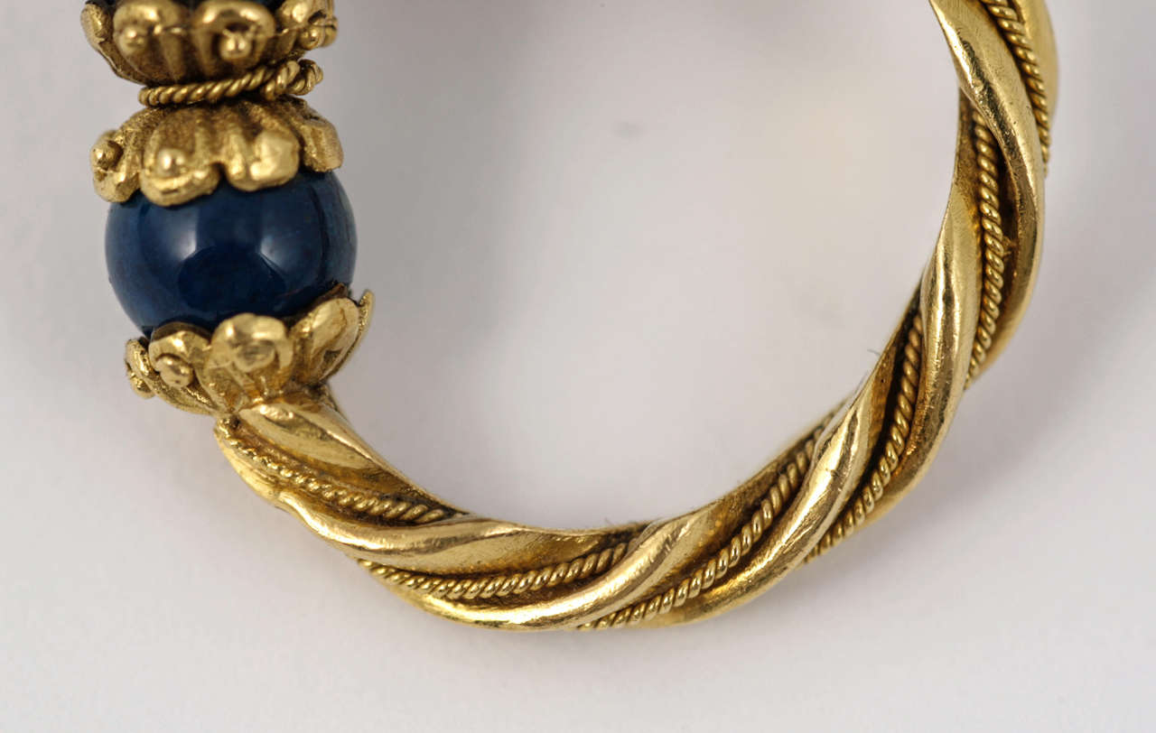 Women's or Men's 1970s Lalaounis Bull Sodalite Gold Ring