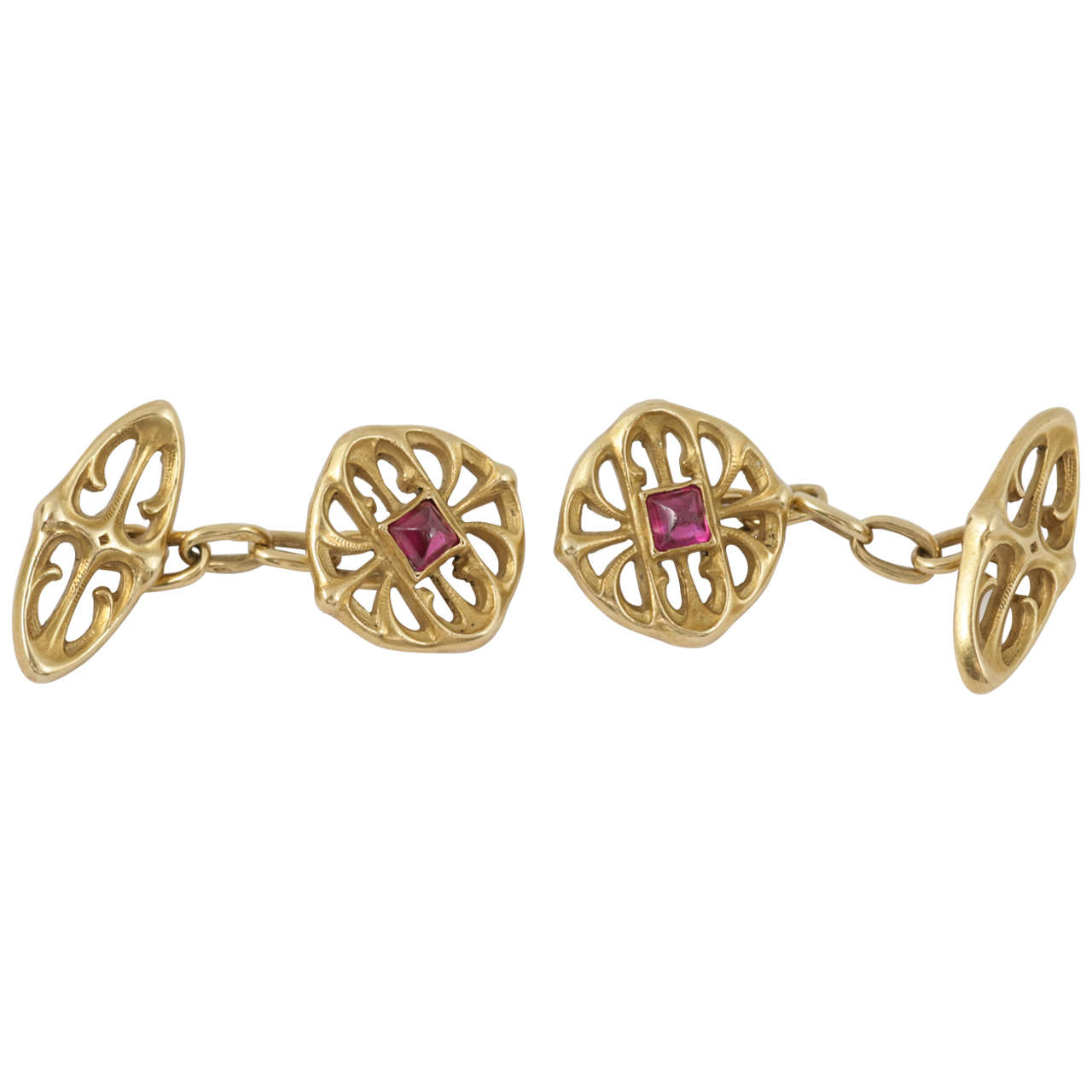 French Art Nouveau Cabouchon Ruby and Gold cufflinks