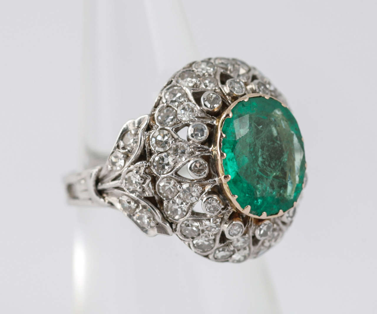 French Emerald Diamond Gold Bombe Ring at 1stdibs