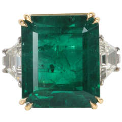 Rare 20.89 carat Emerald Diamond Gold Platinum Ring