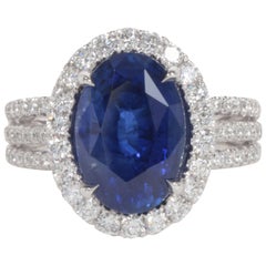 Certified Royal Blue Sapphire Diamond Ring