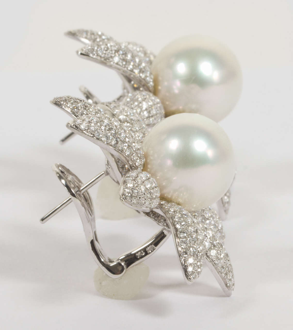 Round Cut Stunning South Sea Pearl and Diamond Earrings For Sale
