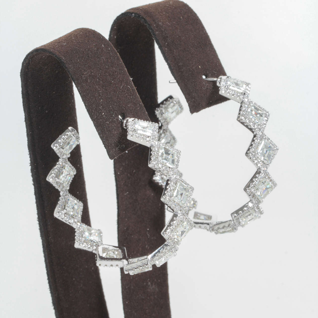 Women's Unique Asscher Cut Diamond Hoop Earrings For Sale