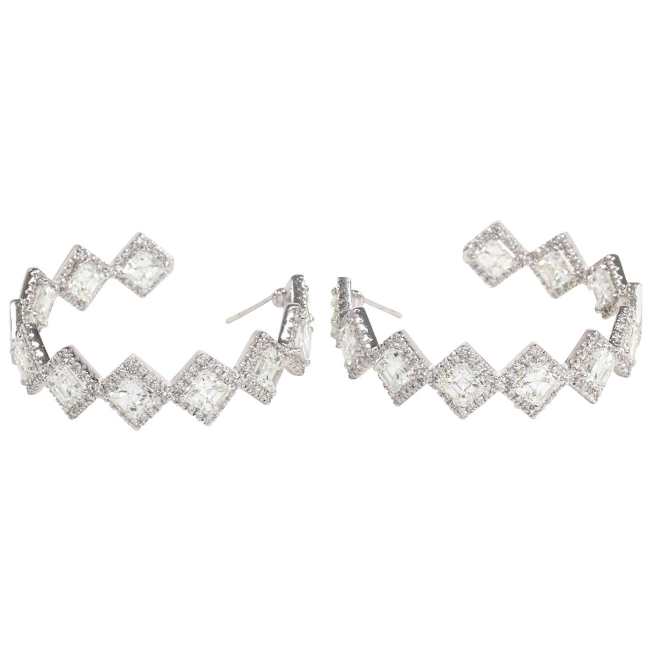 Unique Asscher Cut Diamond Hoop Earrings