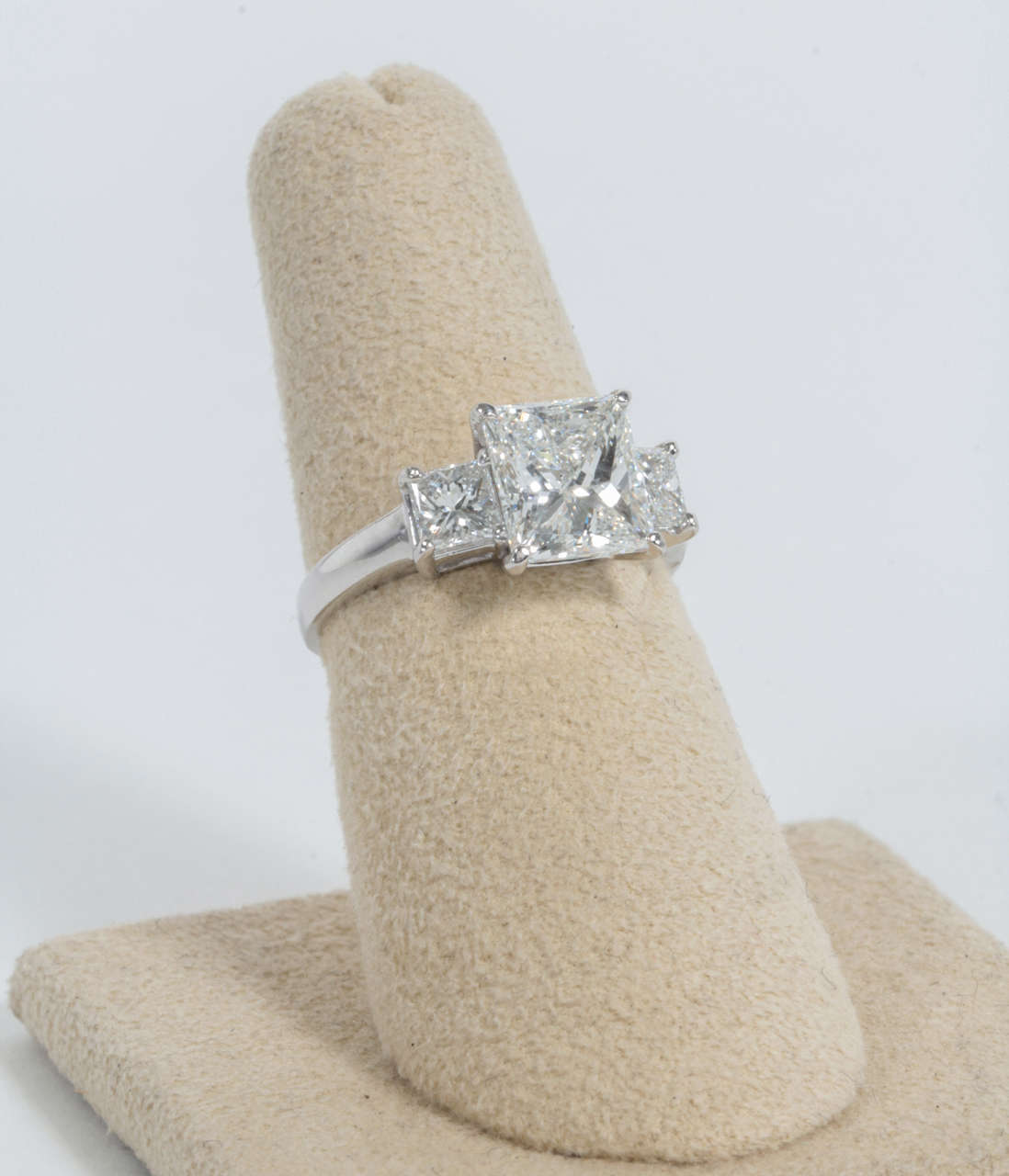 Princess Cut Three Stone GIA Diamond Engagement Ring For Sale at 1stDibs