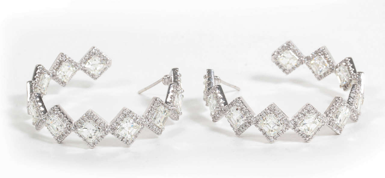 Unique Asscher Cut Diamond Hoop Earrings For Sale (Free Shipping) at