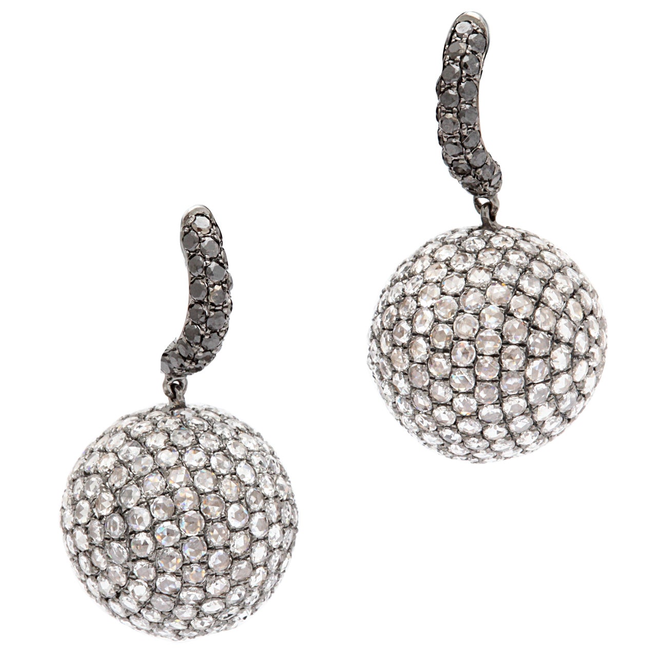 Gold and Diamond Pave Bead Earrings