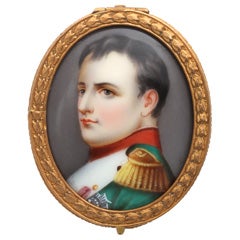 Antique Lidded Bronze Box with Enamel Napoleon Portrait