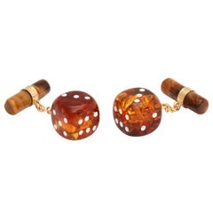 French amber, tigers eye and gold dice cufflinks