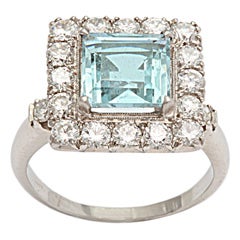 Emerald Cut  Aquamarine Diamond Ring