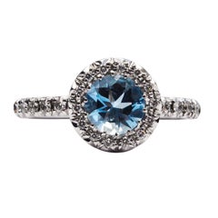 Aquamarine, Diamond and 18K White Gold Cluster Ring