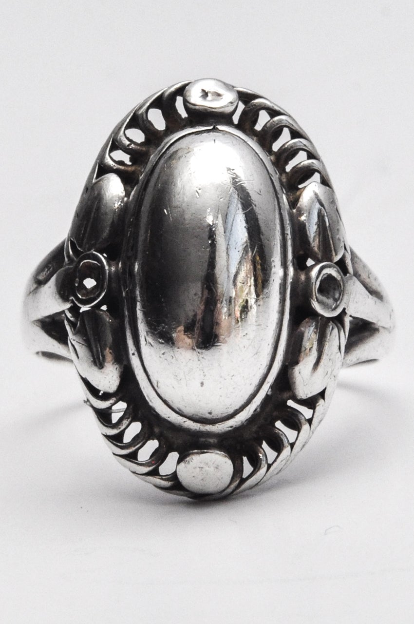 1930s Art Deco Sterling Silver Ring by Georg Jensen In Good Condition In Winnetka, IL