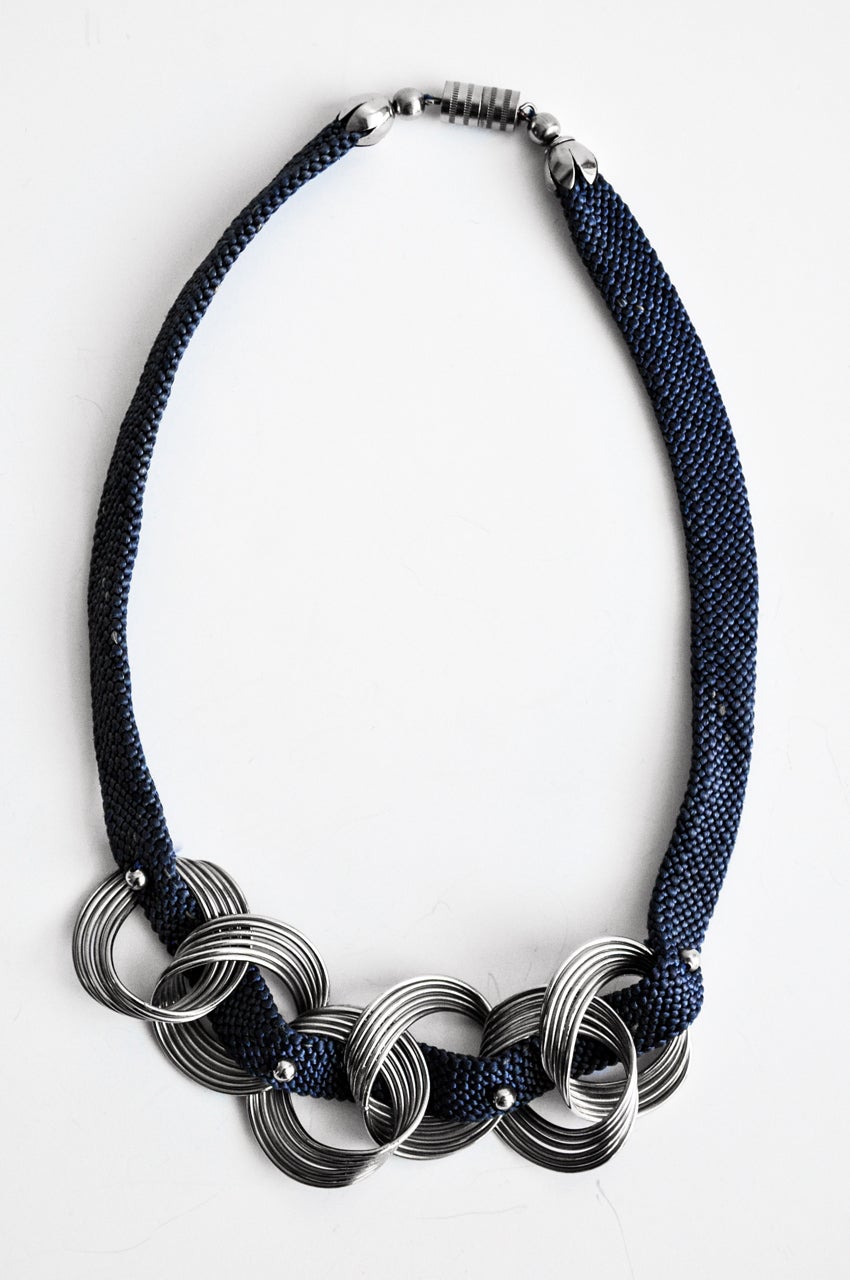 Rare German Art Deco necklace by Jakob Bengel.  Strong geometric design reflecting the influence of the Bauhaus.  (For similar examples see Christianne Weber's Art Deco Schmuck: Jakob Bengel.)