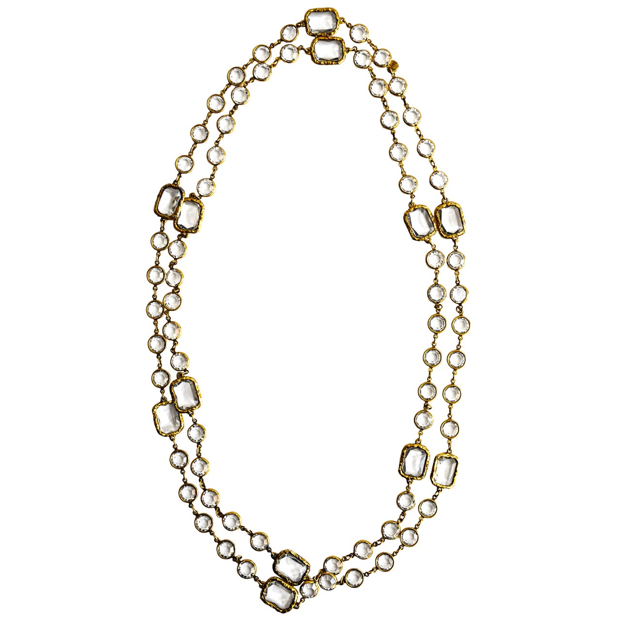 Vintage 1981 Chanel Paris Blue Crystal Chiclet Chain Sautoir Necklace