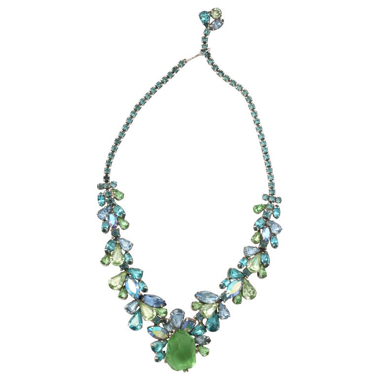 Weiss Turquoise and Green Rhinestone Necklace
