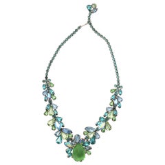Vintage Weiss Turquoise and Green Rhinestone Necklace