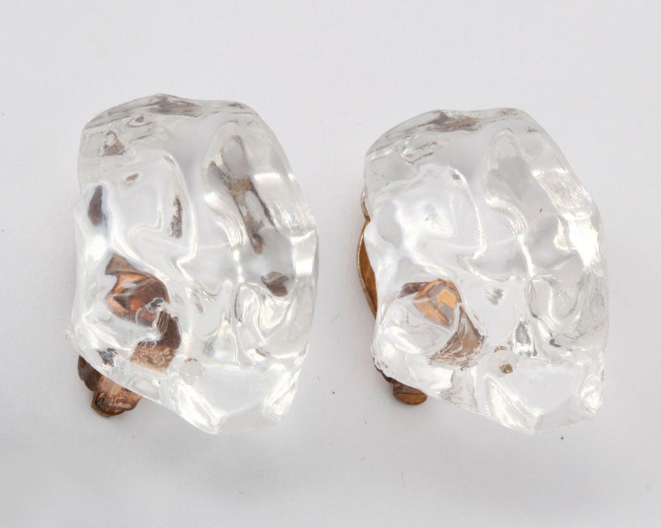 Icey lucite nugget clip earrings.