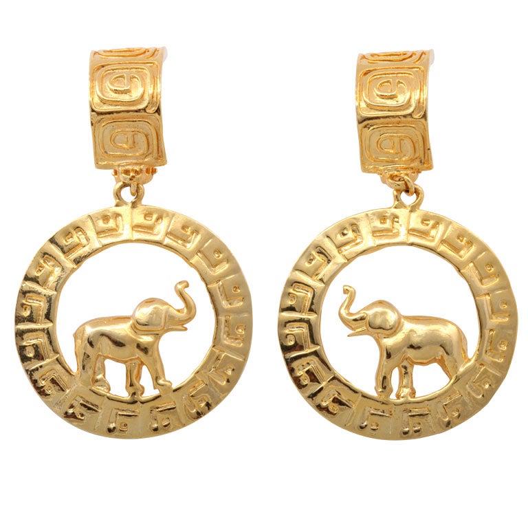 Large Goldtone Hoop/Elephant Earrings For Sale
