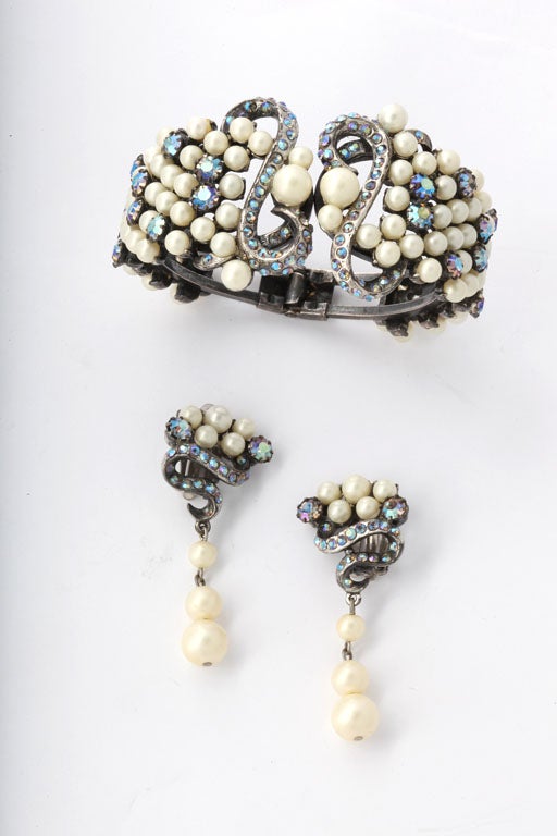 Spectacular bracelet and earrings by the legendary Elsa Schiaparelli. Earrings are 2  1/4