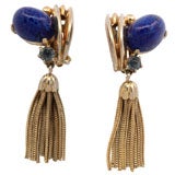 Schiaparelli Lapis and "Gold" Tassel Earrings