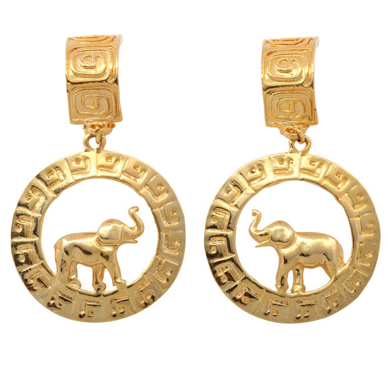 Large Goldtone Hoop/Elephant Earrings For Sale at 1stDibs large