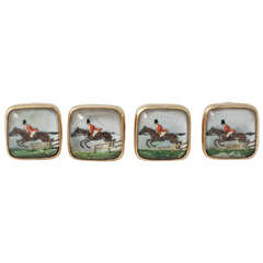 Boucheron Victorian Painted Crystal Gold Horse and Jockey Cufflinks