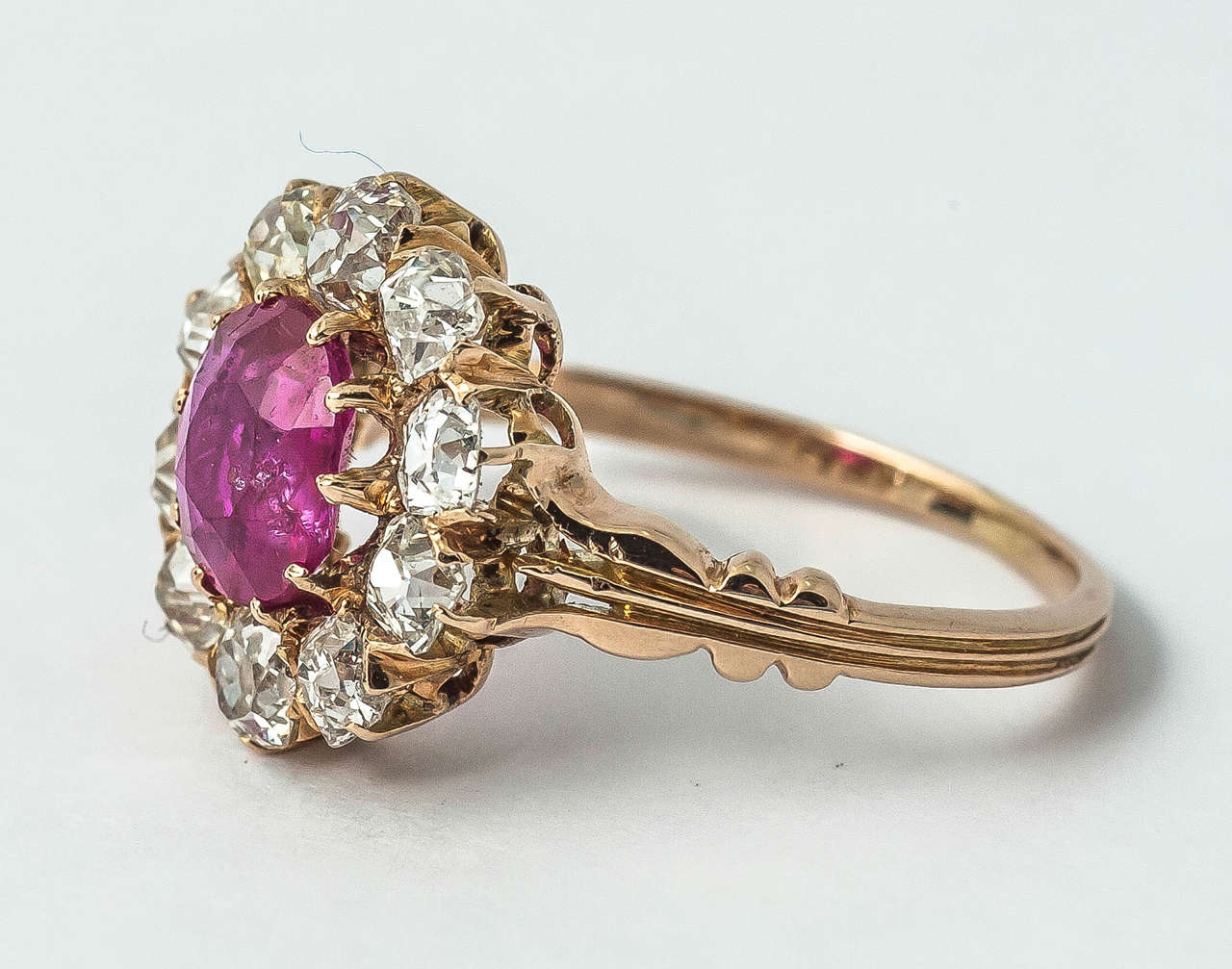Victorian Cluster Ring, 18 Carat Gold, Burma Ruby & Old Cut Diamonds, English circa 1870 For Sale