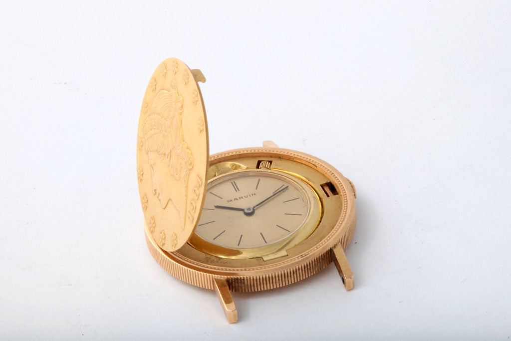 US $20 gold piece covered wrist watch For Sale 1