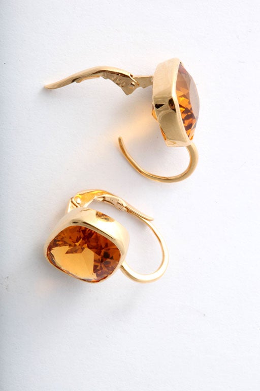 gold bezel set citrine earrings on French wires For Sale 1