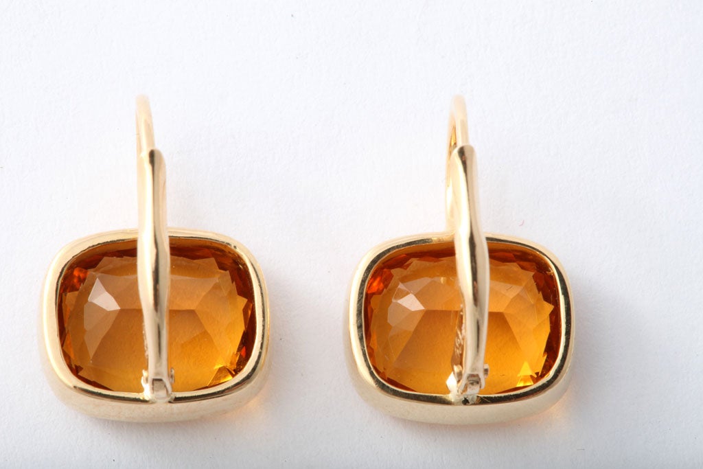 gold bezel set citrine earrings on French wires For Sale 2