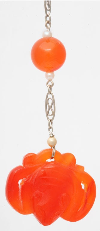 1920's  Natural Pearl  Carnelian Drop Earrings. For Sale 1