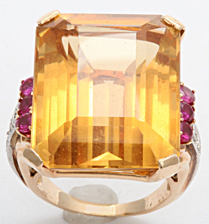 Women's Retro Citrine Ruby & Diamond Ring